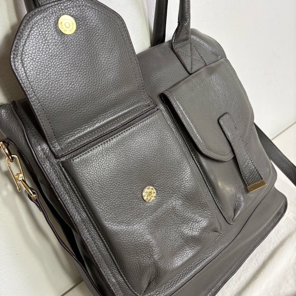 KRISTEN BELL for Erica Anenberg Large Gray Leather Tote Messenger Bag Purse - Picture 8 of 15